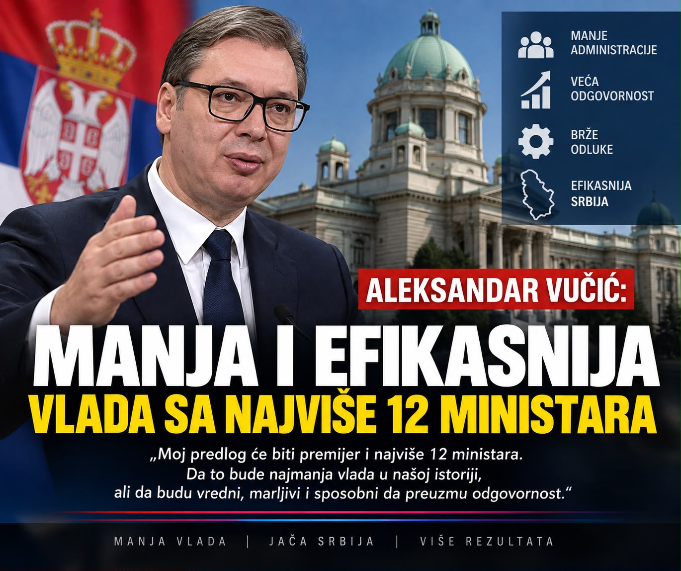 VUČIĆ NAJAVIO VELIKI REZ: MANJA I EFIKASNIJA VLADA SA NAJVIŠE 12 MINISTARA